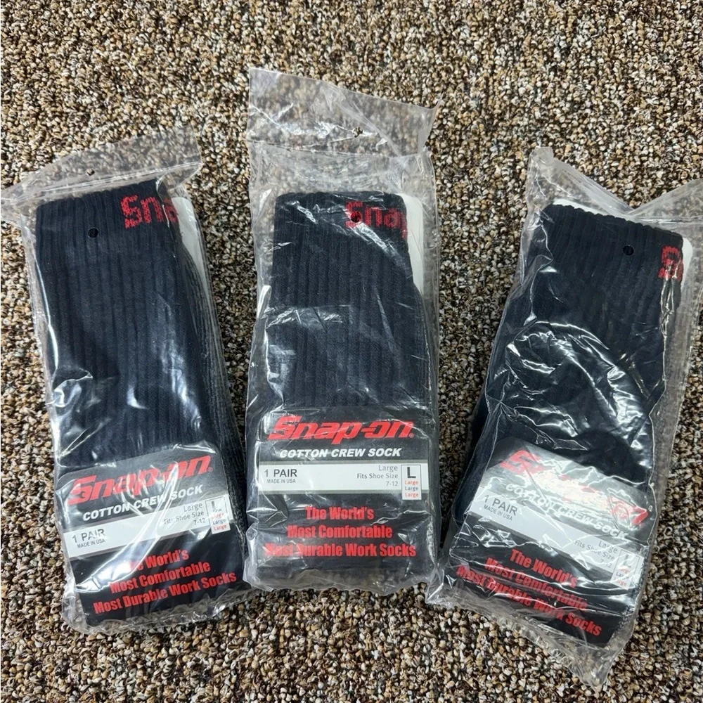 Snap-On Black and Gray Cotton Crew Work Socks - 3 pack ($12/pair) - Large - NWT - Picture 4 of 4